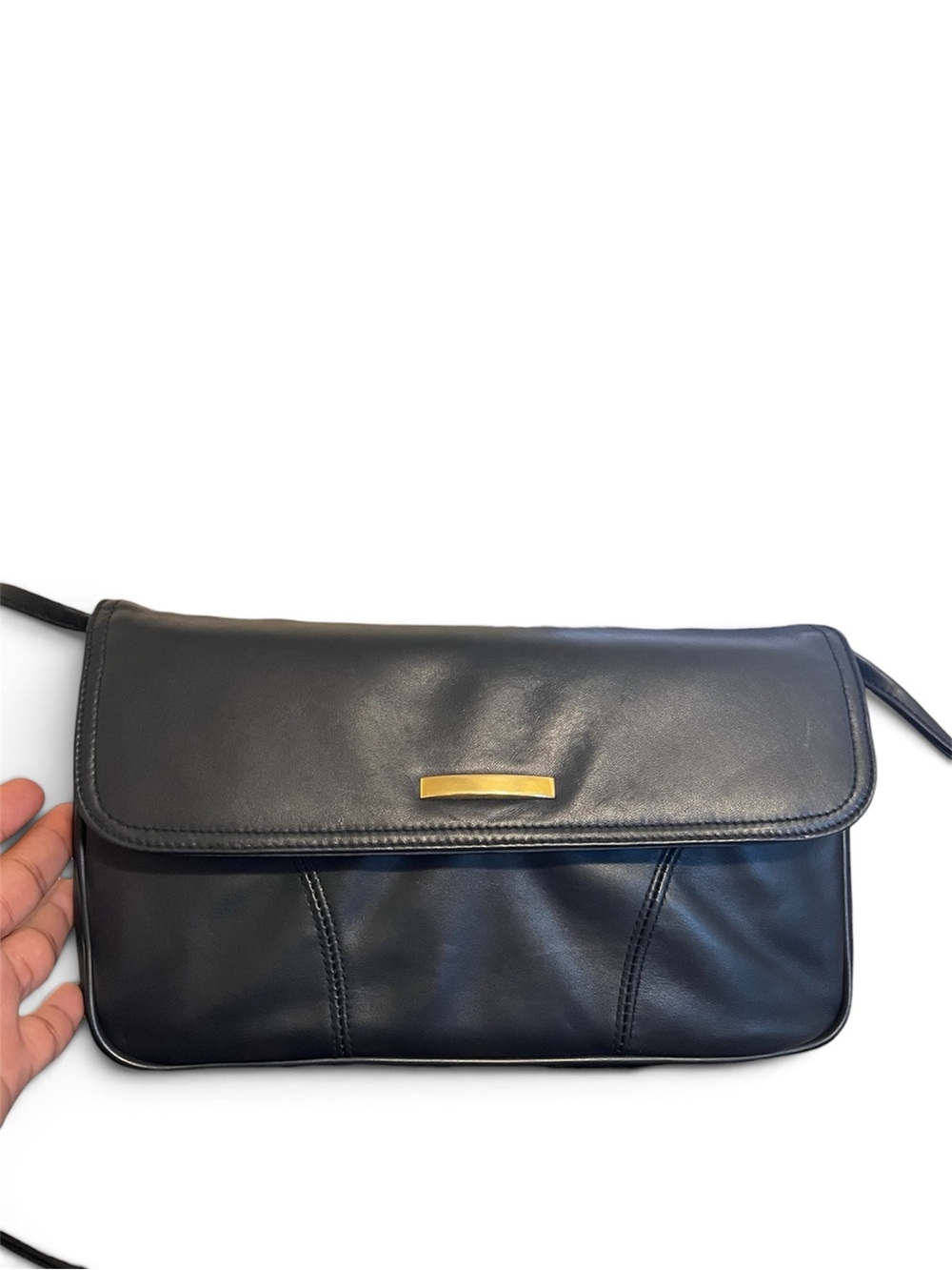 Black Leather Crossbody Bag with Gold Accent